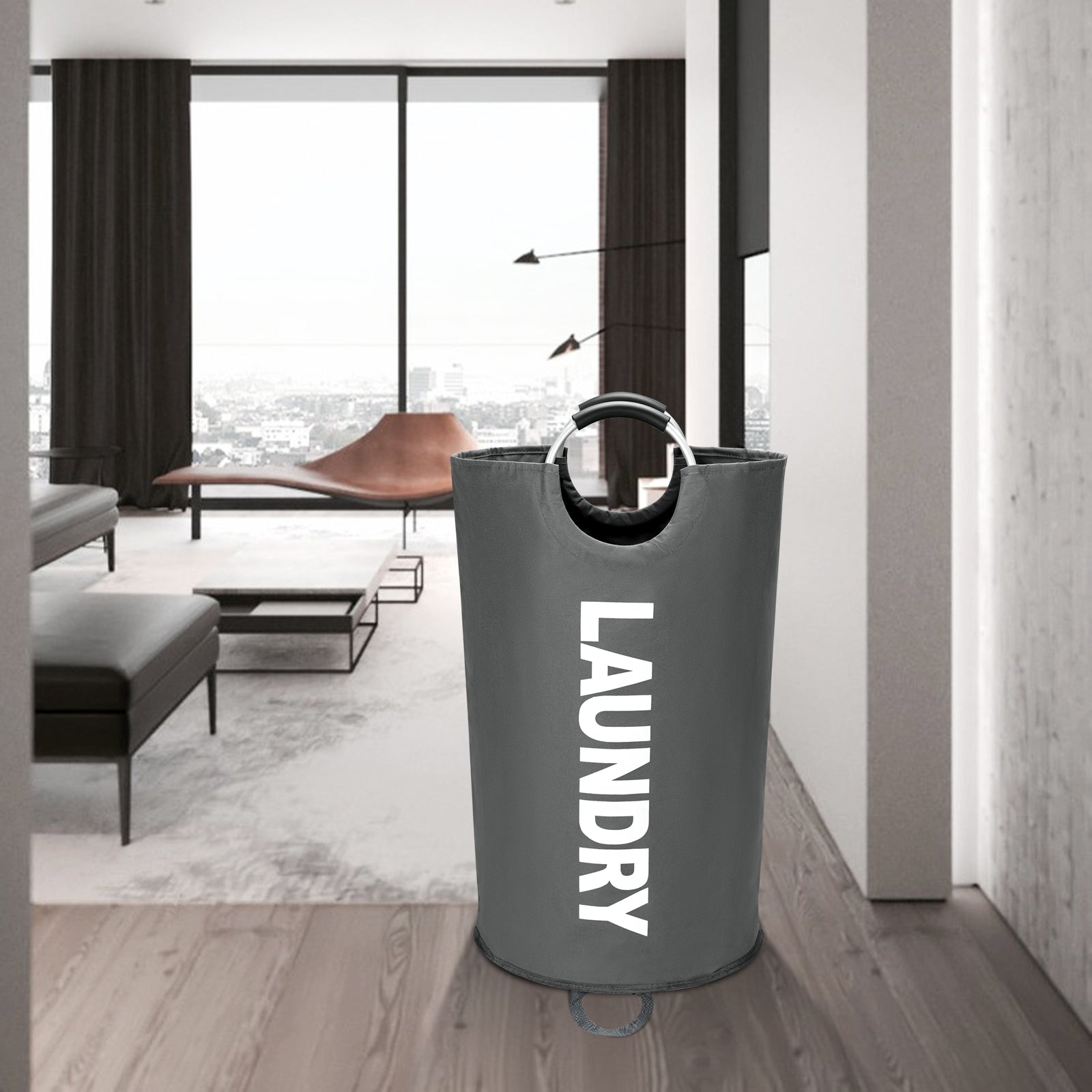 Maxsilan 90L/125L/160L Large Laundry Basket, Freestanding Tall Clothes Hamper, Collapsible Laundry Bag, Dark Grey