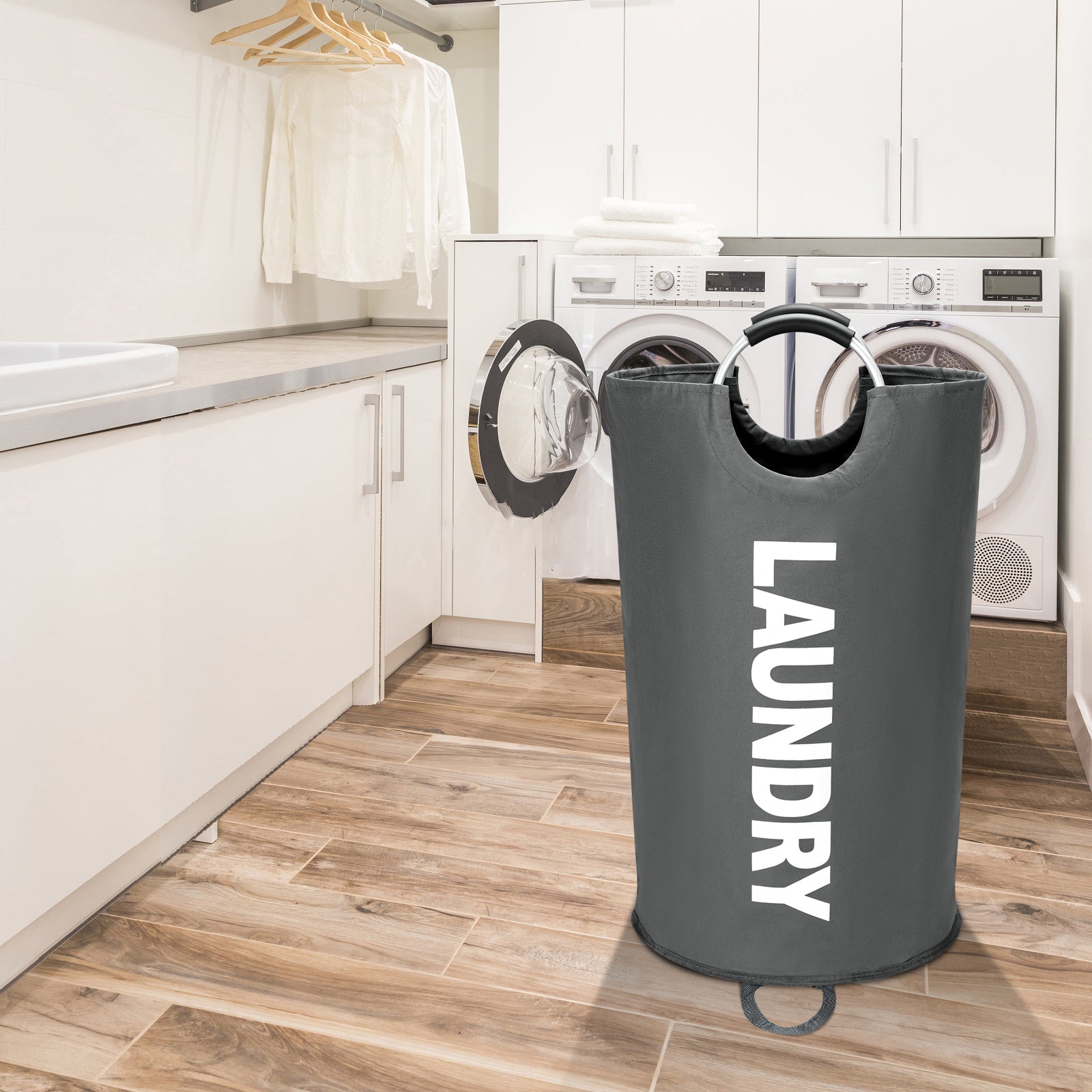 Maxsilan 90L/125L/160L Large Laundry Basket, Freestanding Tall Clothes Hamper, Collapsible Laundry Bag, Dark Grey