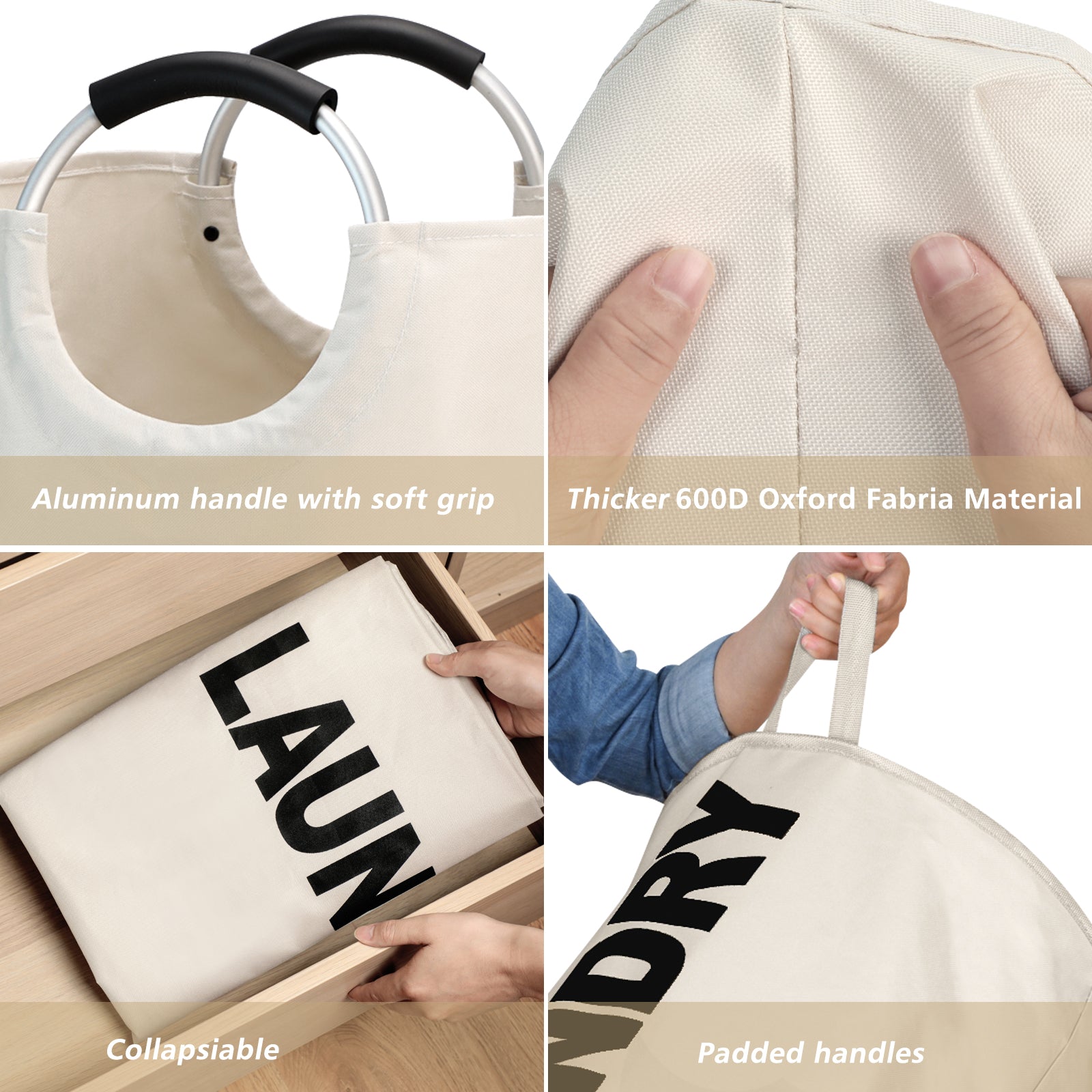 Maxsilan 90L/125L Large Laundry Basket, Freestanding Tall Clothes Hamper, Collapsible Laundry Bag, Beige