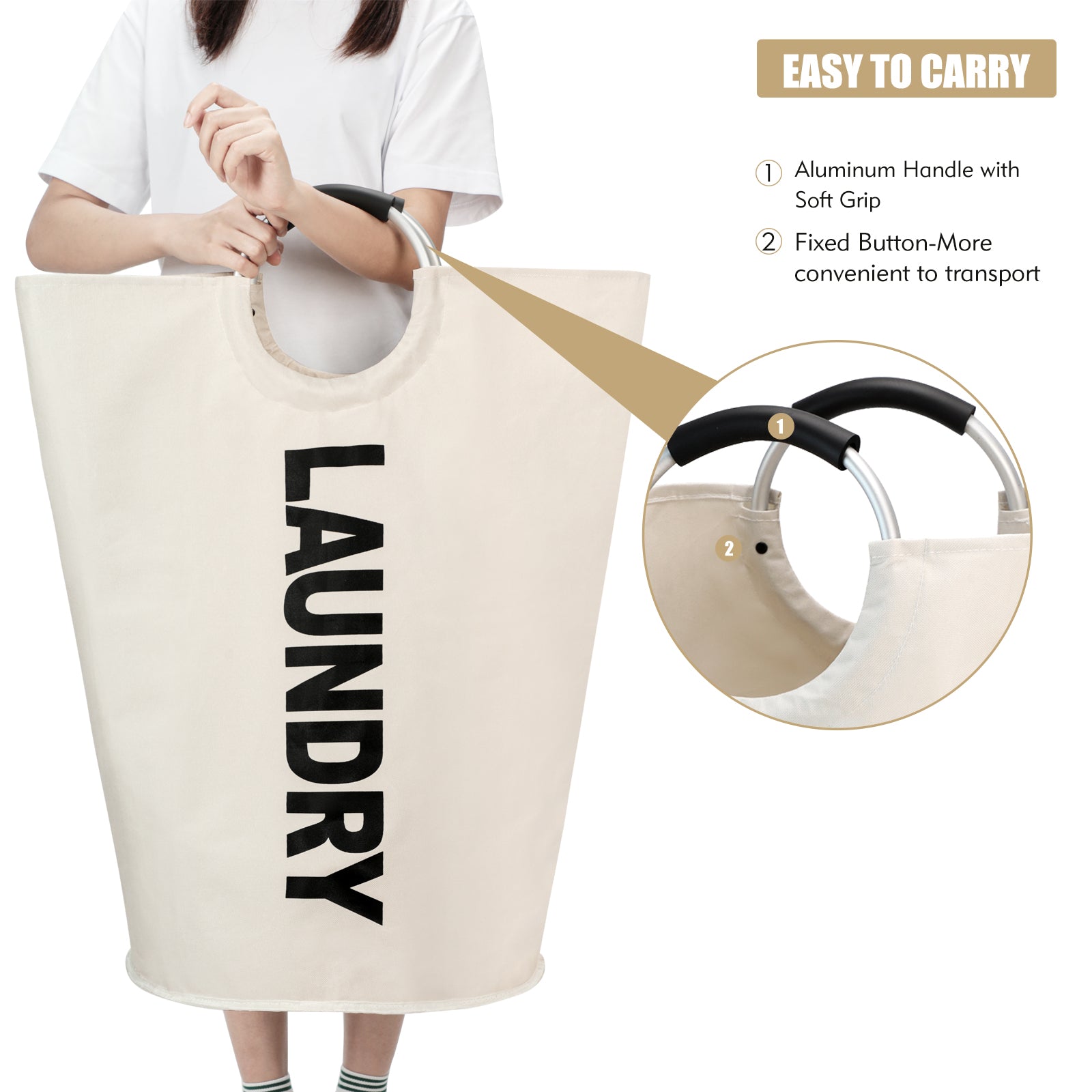 Maxsilan 90L/125L Large Laundry Basket, Freestanding Tall Clothes Hamper, Collapsible Laundry Bag, Beige