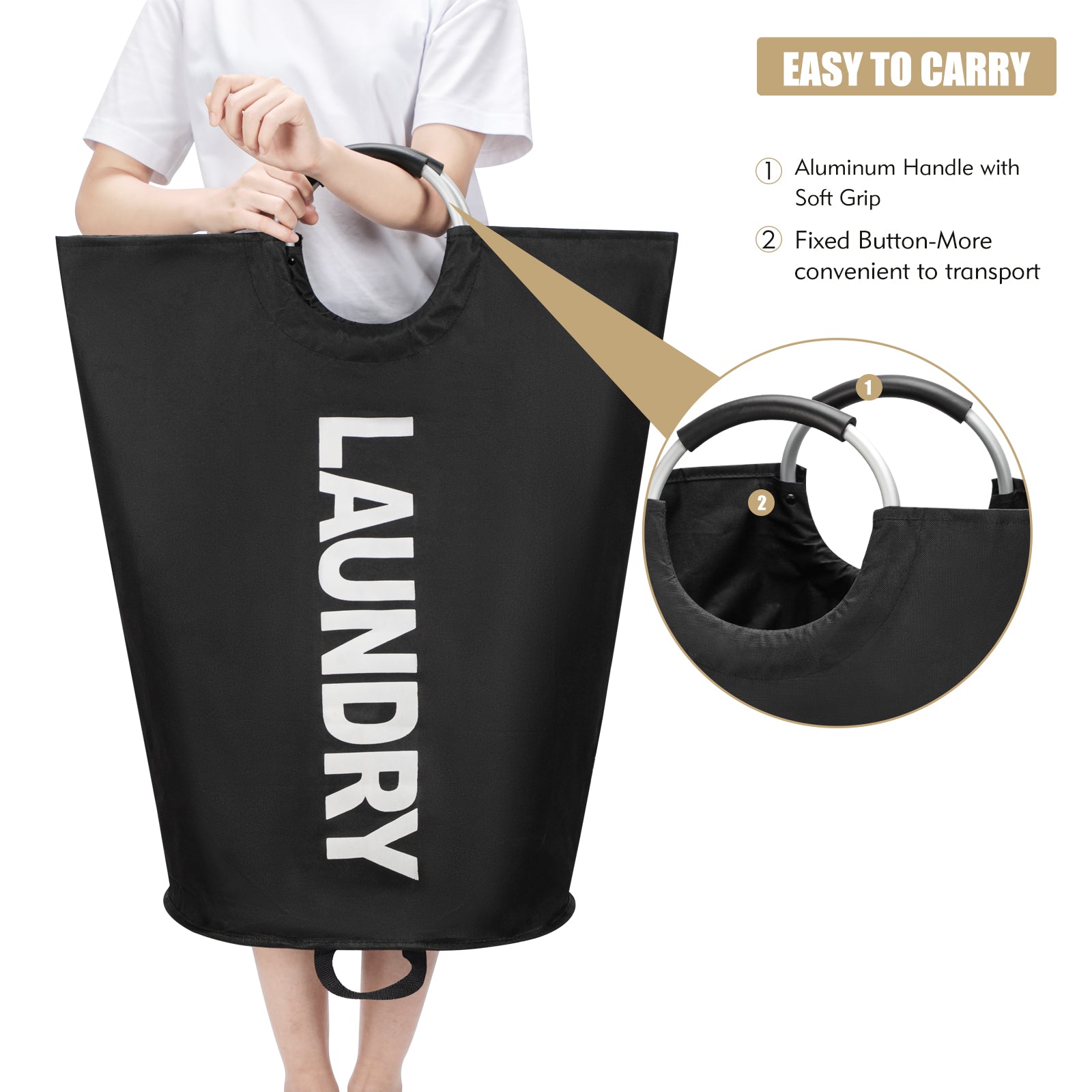 Maxsilan 90L/125L/160L Large Laundry Basket, Freestanding Tall Clothes Hamper, Collapsible Laundry Bag, Black
