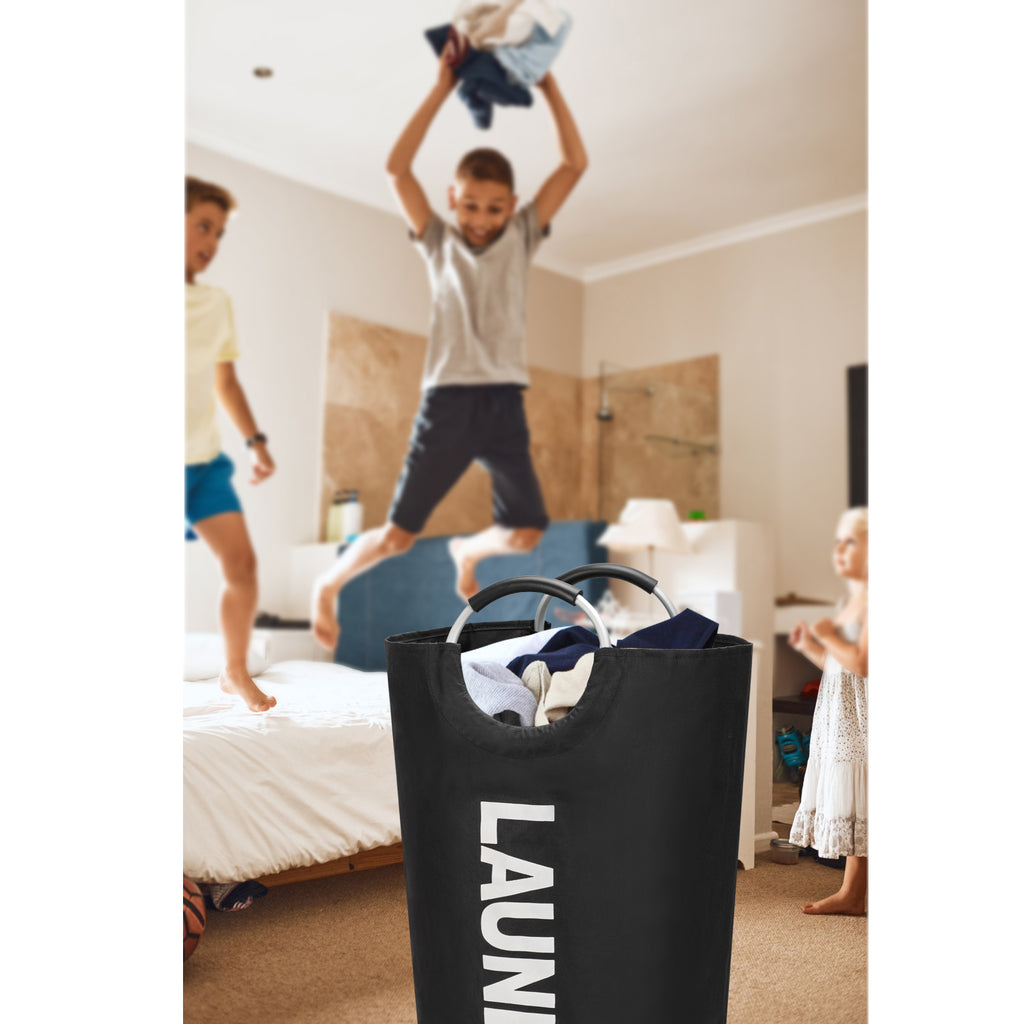 Maxsilan 90L/125L/160L Large Laundry Basket, Freestanding Tall Clothes Hamper, Collapsible Laundry Bag, Black