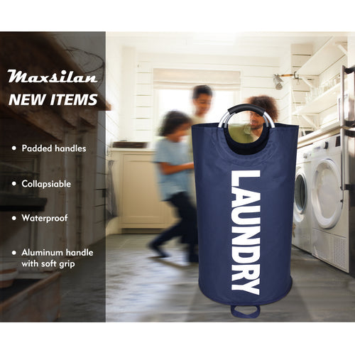 Maxsilan 90L/125L Large Laundry Basket, Freestanding Tall Clothes Hamper, Collapsible Laundry Bag, Dark Blue