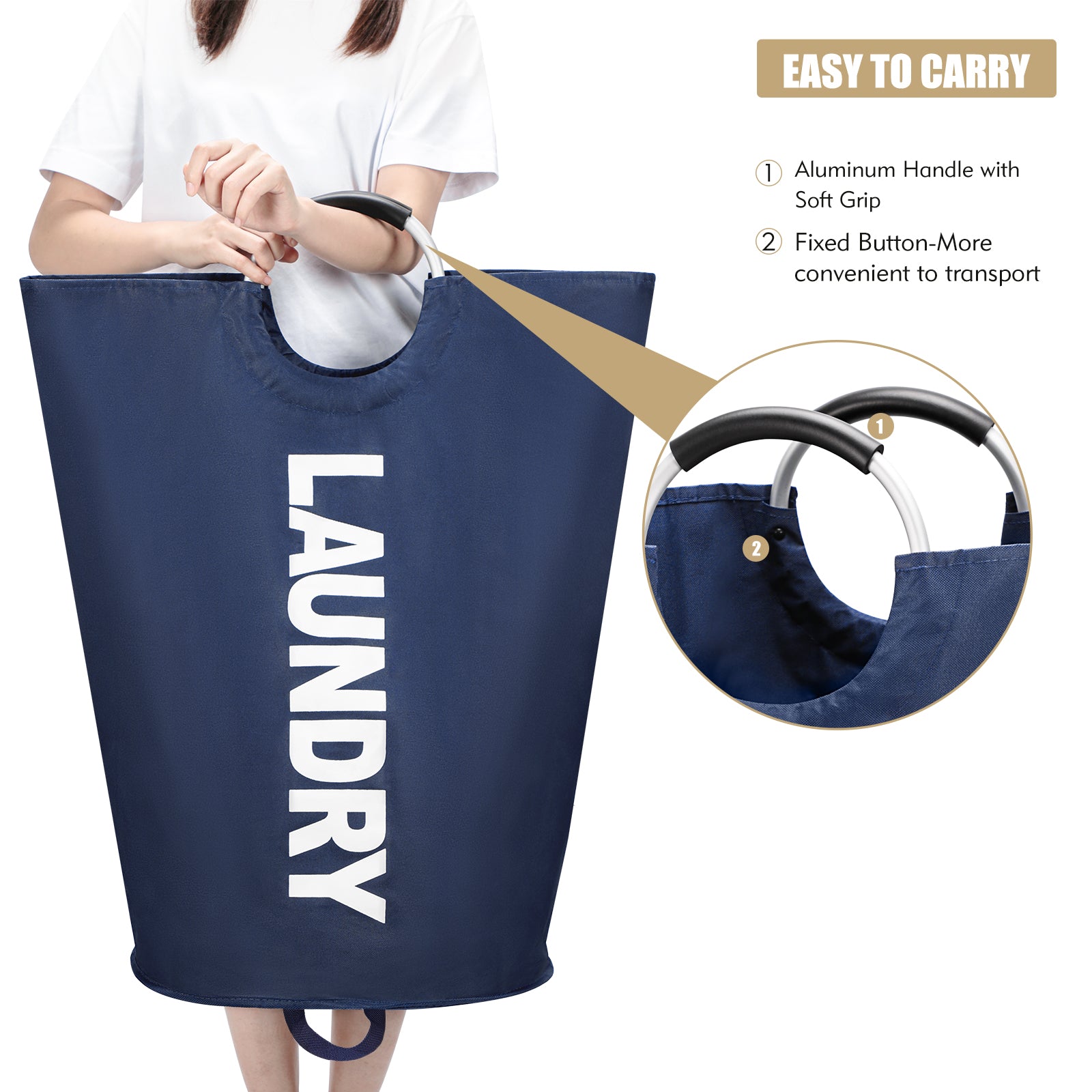 Maxsilan 90L/125L Large Laundry Basket, Freestanding Tall Clothes Hamper, Collapsible Laundry Bag, Dark Blue