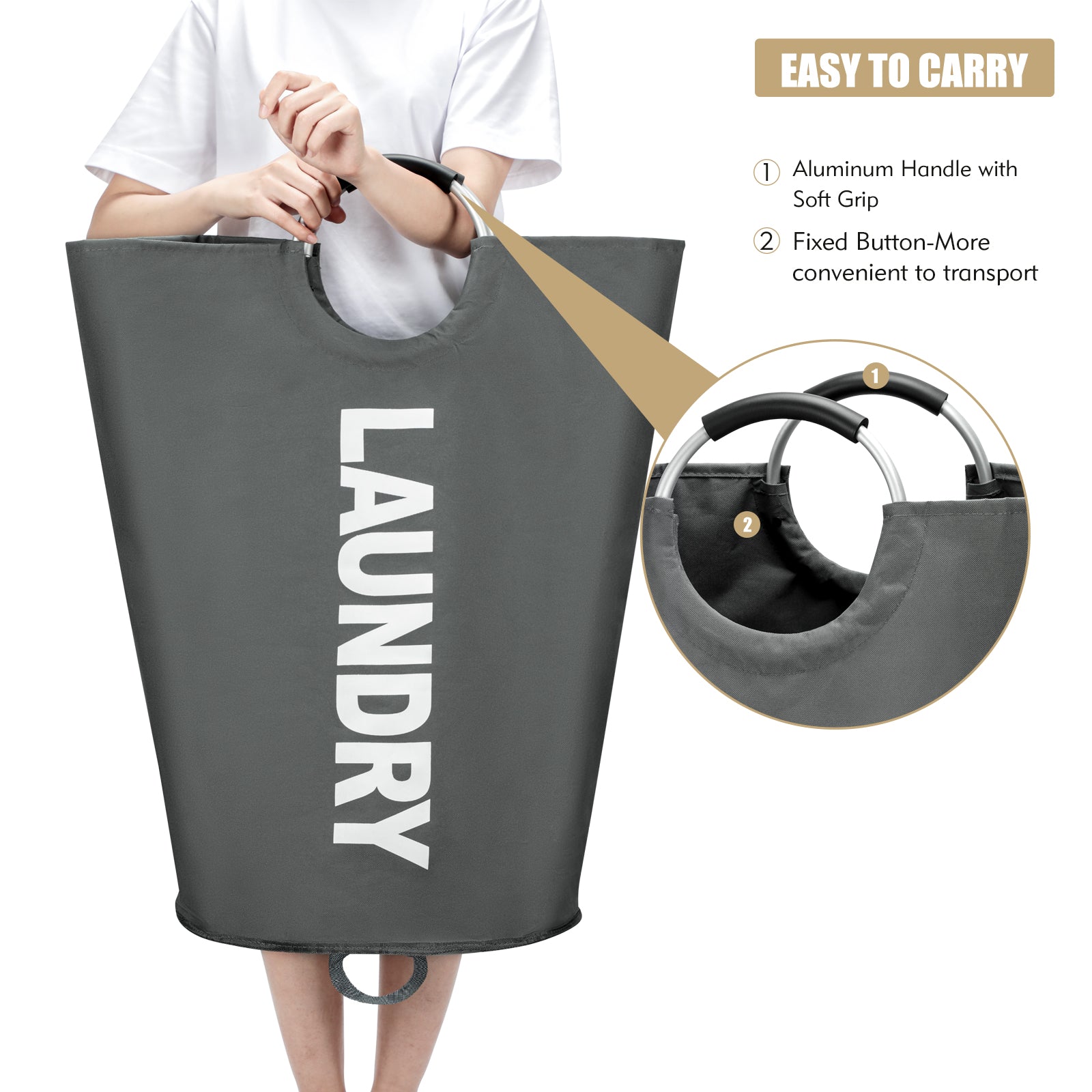 Maxsilan 90L/125L/160L Large Laundry Basket, Freestanding Tall Clothes Hamper, Collapsible Laundry Bag, Dark Grey