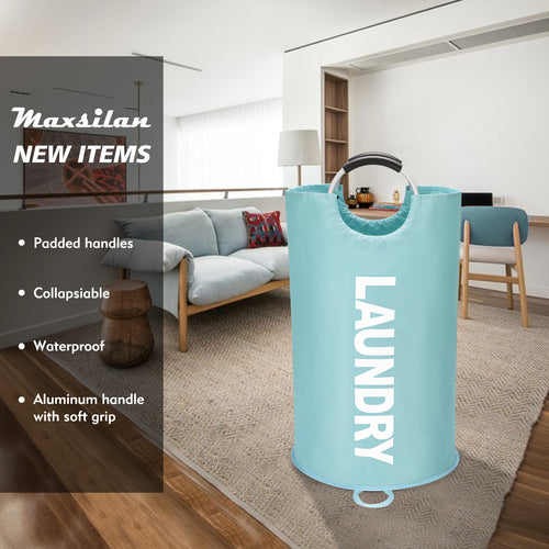 Maxsilan 90L/125L Large Laundry Basket, Freestanding Tall Clothes Hamper, Collapsible Laundry Bag, Light Blue