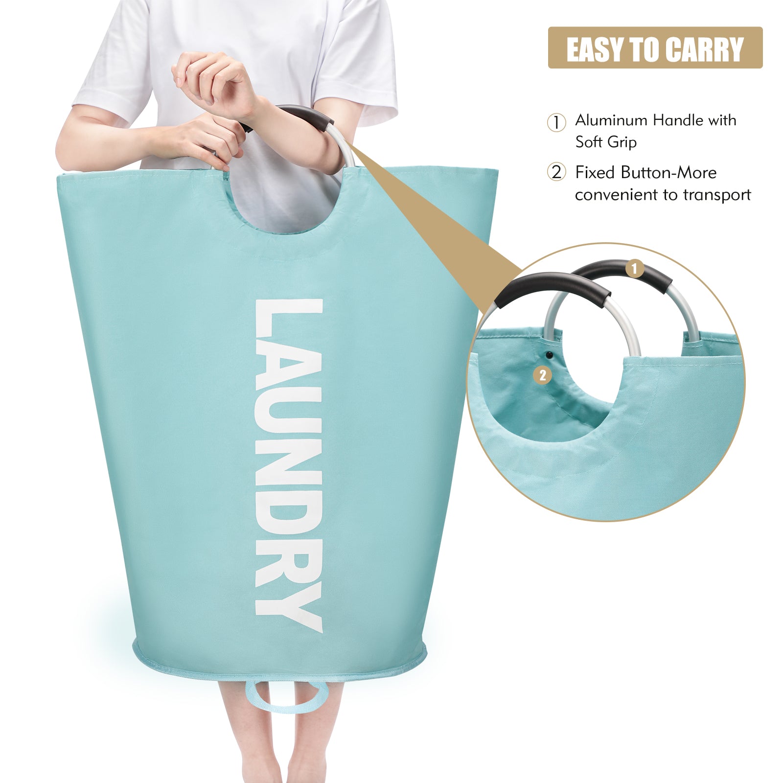Maxsilan 90L/125L Large Laundry Basket, Freestanding Tall Clothes Hamper, Collapsible Laundry Bag, Light Blue